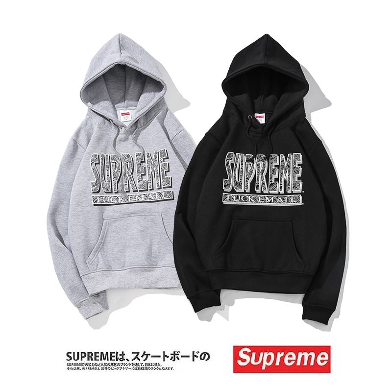 supreme 2 colors grey black print velvet hoodie